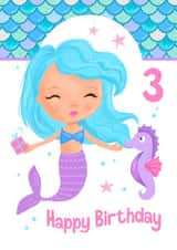 Children's Age 3 Cute Mermaid Birthday Card  created by Dale Simpson