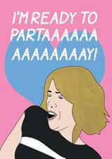 Funny Birthday Card – Bridesmaids "I'm Ready to Party!" Drunk Airplane Scene created by Stevie Doodles