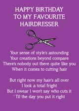 HAIRDRESSER poem Birthday Card 17921 created by Jenny Bowman