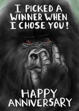 Funny Gorilla Pun Anniversary Card - Bogey - I Picked A Winner When I Chose You created by picsandsquiggles