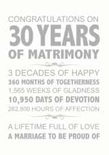 Cute Poem Anniversary Card - 30 Years - Congratulations On 30 Years Of Matrimony created by Teri Creative