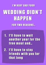 I'm very sad your wedding didn't happen - Funny postponed wedding card created by Double Daft