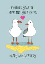 Funny Seagull Anniversary Card - Another Year Of Stealing Your Chips created by Jennie Moore