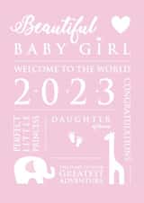 Beautiful baby girl 2023 new born card created by Little Letters with Love
