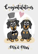 Congratulations Mr & Mrs - dachshund themed wedding card created by Laura Deakin