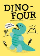 Cute dinosaur birthday card for a 4 year old created by Lisa Greener