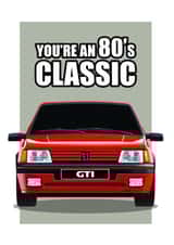 BORN IN THE 80'S 205 GTI CLASSIC CAR GREETINGS CARD created by RetroMotion Artwork