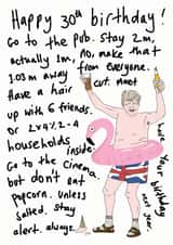 Social distancing rules Boris 30th birthday card created by Eat the Moon