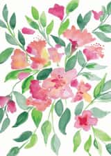 Pink watercolour flowers card created by Elizabeth Amy Art