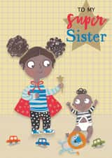 Super sister birthday card created by Sally Darby Illustration