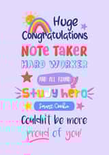 Congratulations on exam success with this cute girly card - couldn’t be more proud of you - Huge Congratulations - Study Hero - Smart Cookie - Note Taker created by Little Cat Creates