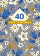 40th Birthday - For Her - Pretty - Floral Pattern Card created by Dalia Clark Design