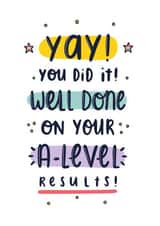 A-Level Exam results card created by Joanne Hawker