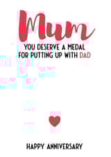 Cheeky Typography Anniversary Card - Mum - You deserve a medal for putting up with Dad created by Bev O'Connor || @oconnordesign