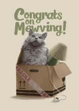 Funny Cat Pun New Home Card - Cat In A Box - Congrats On Mewving! created by Fasanian Artistry