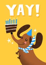 Cute Birthday Card for Dog Lover - Sausage Dog - Cake - Yay! created by Lucy Maggie Designs