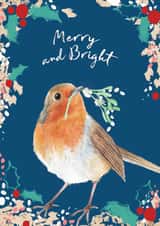 Robin and Mistletoe Beautiful Merry Christmas - Cute Wildlife bird watercolour and pattern created by Miss Meaney's