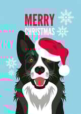 Border Collie - Collie - Cute - Santa Hat - From The Dog - Dog - Furry Friends - Snowflakes - Christmas Card created by Diva Doodle Designs