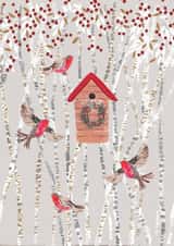 Christmas Robins - Birdhouse - Traditional - Pretty - Woodlands - Cute - Classic - Robins - Classic - Christmas Card created by Louise Tiler