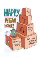 Rude Packing Boxes New Home Card - Shit From The Kitchen Drawer - Happy New Home! created by The Curious Pancake