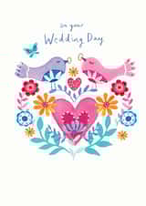 Colourful love birds exchanging rings. created by Lindsay loves to draw