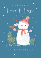 Cute Christmas Card - Sending Love & Hugs - Snowman created by Klara Hawkins