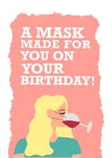 Quarantine wine mask birthday card created by Coffee Cup Studio