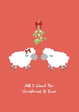 Cute - Pun - Adorable - Kiss - All I Want For Christmas Is Ewe - Wife - Husband - Ewe Pun - Mistletoe - Christmas Card created by emily.reevedesigns