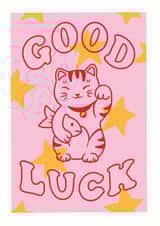 Good Luck Maneki Neko Lucky Cat Card created by emiliedrawsthings
