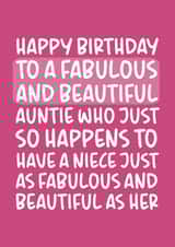 'Fabulous and Beautiful Auntie' Cheeky From Niece Birthday Card created by Brogan Thomas