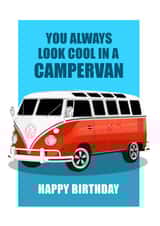 LOOKING COOL IN A CAMPERVAN VW Bus Birthday Card. created by RetroMotion Artwork