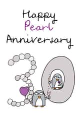 Pearl Anniversary penguin card created by Penguin Parade