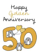 Cute Penguin Anniversary Card - 50 Years - Happy Golden Anniversary created by Penguin Parade