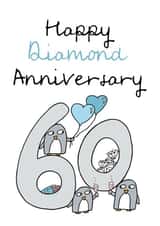 Cute Penguin Diamond Anniversary Card - 60 Years - Happy Diamond Anniversary created by Penguin Parade
