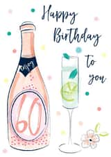 Pink champagne bottle 60th birthday card created by Katie Phythian Design