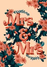 Mrs & Mrs - Pink and green floral card - LGBTQ wedding card created by Natalia Maca
