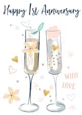 Pretty First Anniversary Card - Prosecco - 1st Milestone - Happy 1st Anniversary created by Katie Phythian Design