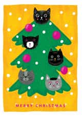 Funny cats faces on a Christmas tree. Xmas card created by @Doodle Bunny