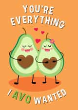 Cute Kawaii Avocado Couple Valentine Card created by Emoticology Cards
