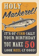 Retro Adult Holy Mackerel Fish 50th Birthday Card created by Emoticology Cards