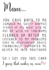 mum birth Mothers Day Card 12886 created by JJ & Roo