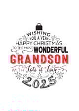 Happy Christmas Wonderful Grandson Bauble Design Card for Christmas 2025 created by Little Red Cherry