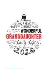 Happy Christmas Wonderful Granddaughter Bauble Design Card for Christmas 2026 created by Little Red Cherry