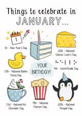 Cute Birthday Card - Things to Celebrate in January created by Creaternet