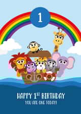 Happy 1st Birthday - Cute Animals - Noah's Ark Theme created by Roger Bear Designs