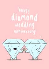 Cute Diamond Anniversary Card - 60 Years - Happy Diamond Wedding Anniversary created by The Tipsy Turtle