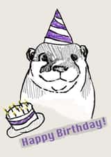 Hand-drawn Otter Birthday Party Card - Happy Birthday! created by Serena Hirameki