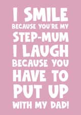Funny stepmum happy birthday greeting card smile laugh stepson stepdaughter created by Naomi Park
