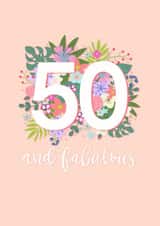 Happy 50th Birthday for her - fabulous peach pastel floral card - pretty modern and feminine created by Little Cat Creates