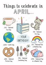 Things to celebrate in April Birthday card created by Creaternet
